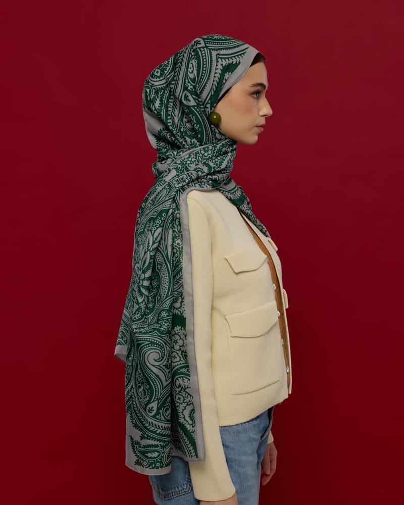 Krem & Zümrüt Sultani Desen Şal - 56 · görsel 4