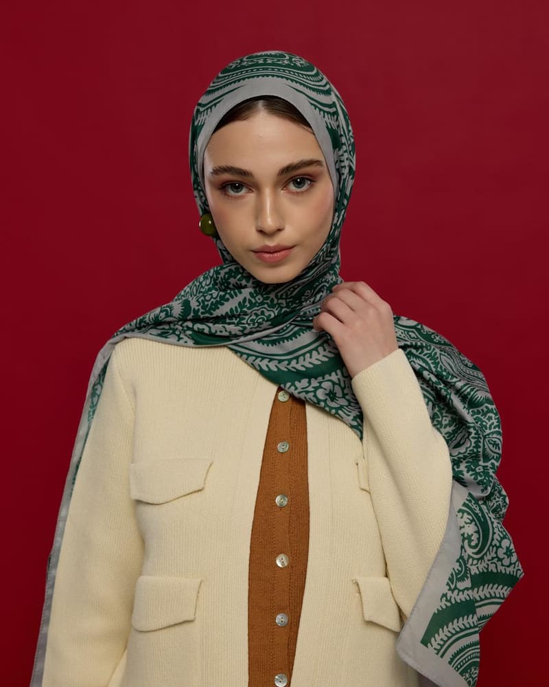 Krem & Zümrüt Sultani Desen Şal - 56 · görsel 2