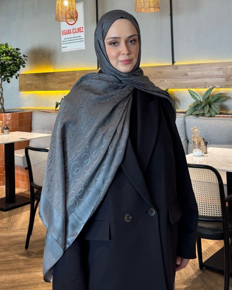 Kül Gri Imannoor Ester Desen Pamuk Jakar Şal · görsel 2