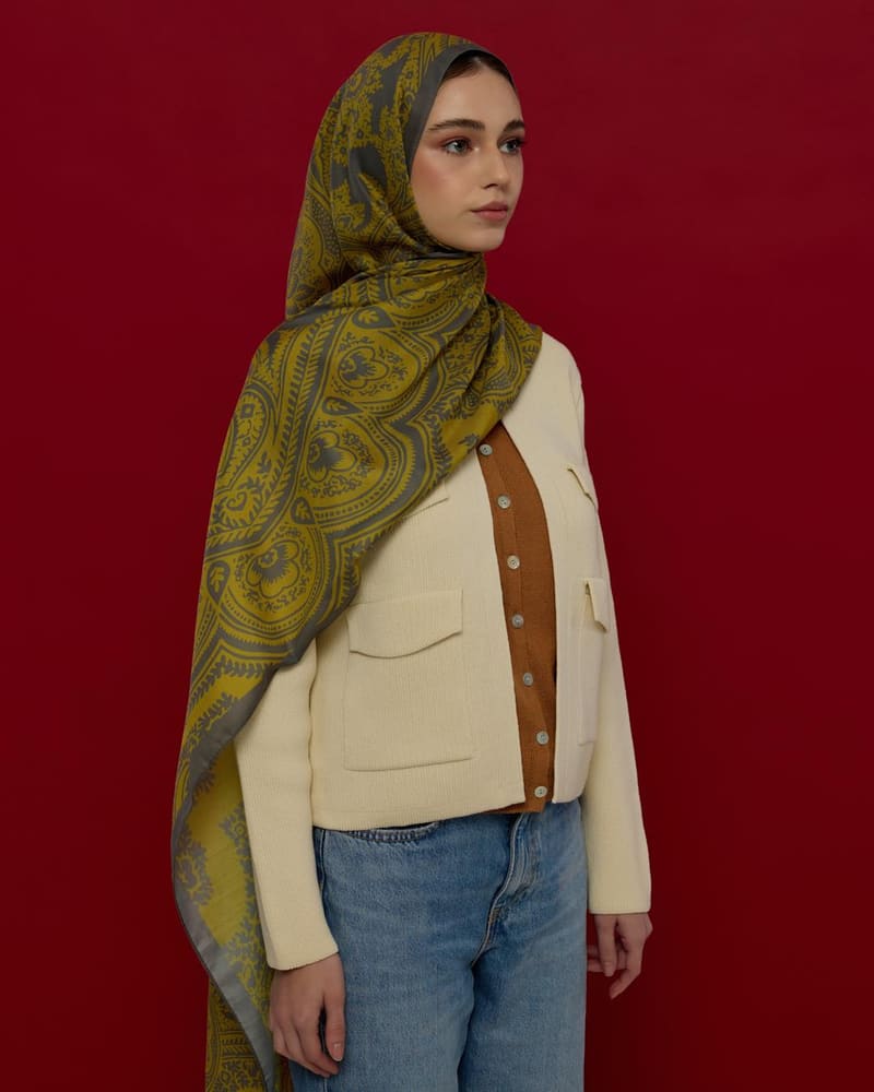 Kurşun Gri & Hasat Sarısı Sultani Desen Şal - 45 · görsel 5