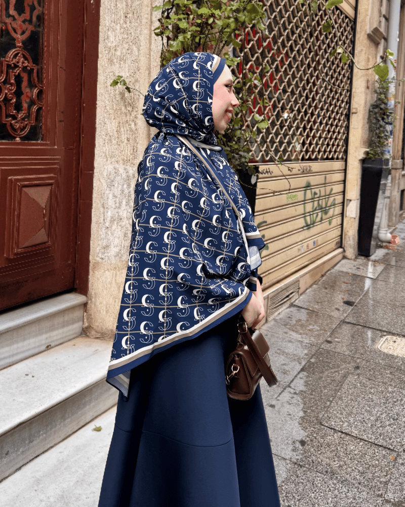 Lacivert Royal Vual İpek Şal · görsel 3