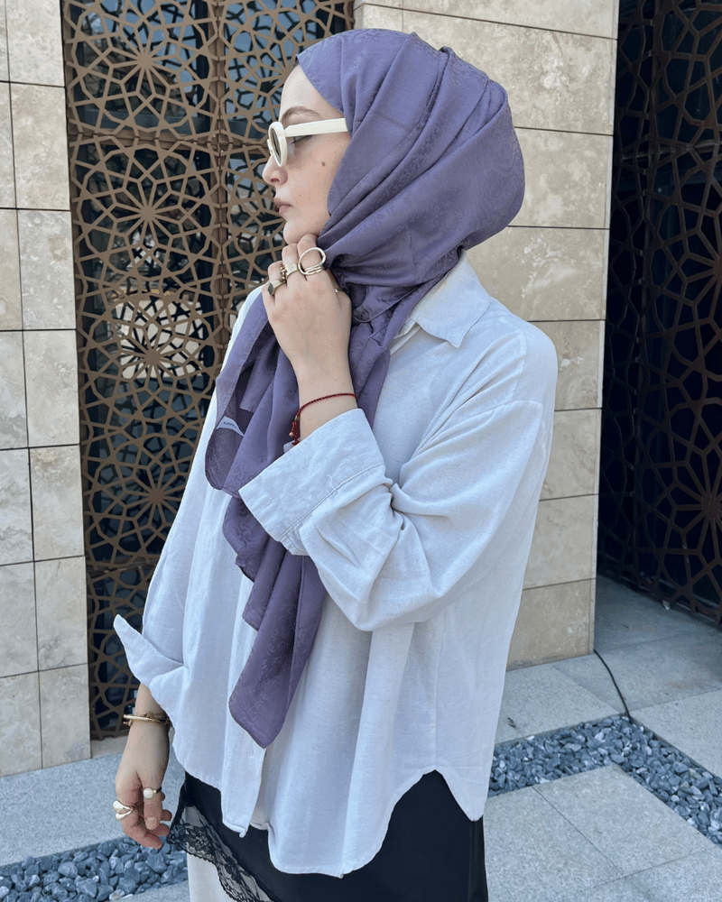 Lila Lavin Desen Jakar Şal · İpeksi Jakar · görsel 2