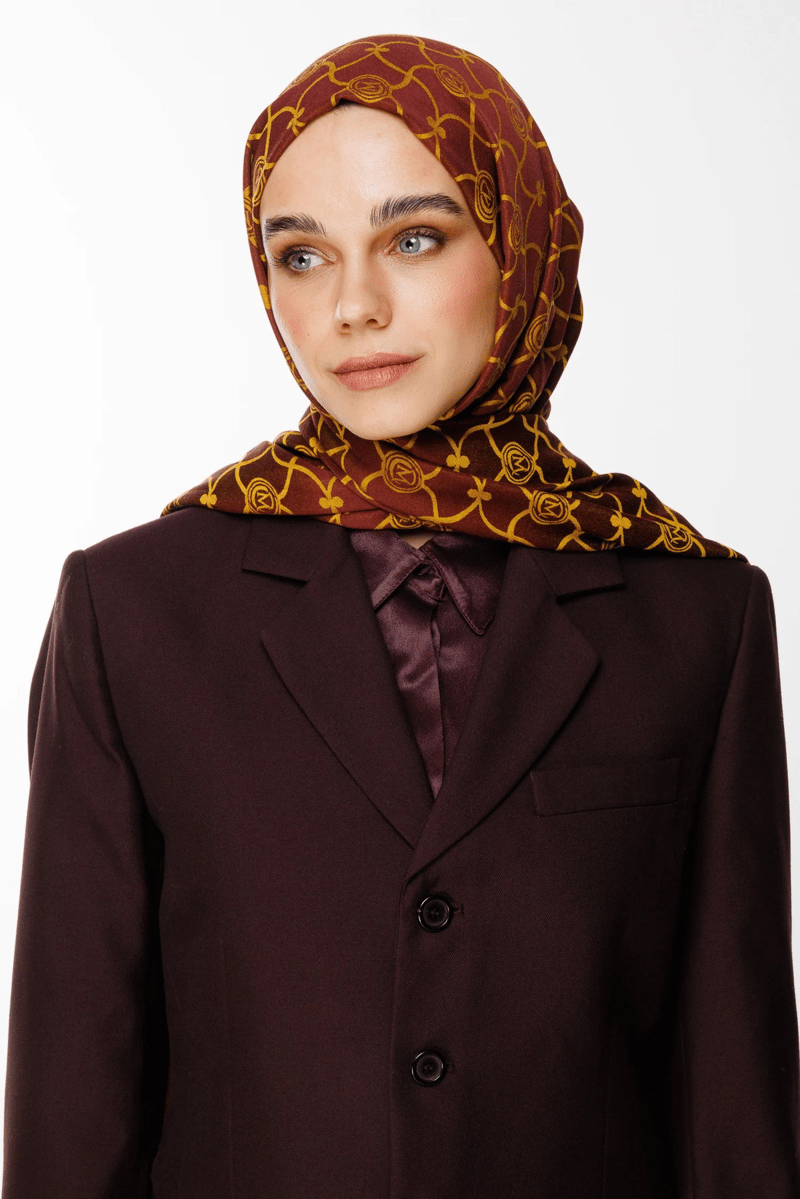 Mürdüm-Sarı Marrakech Desen Çift Taraflı Şal · Kaşmir · görsel 2