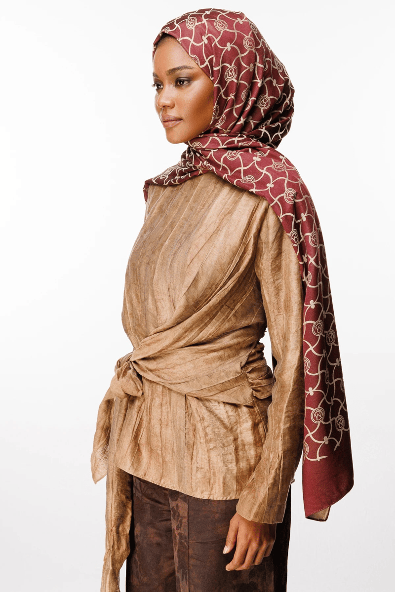 Mürdüm-Somon Marrakech Desen Çift Taraflı Şal · Kaşmir · görsel 2