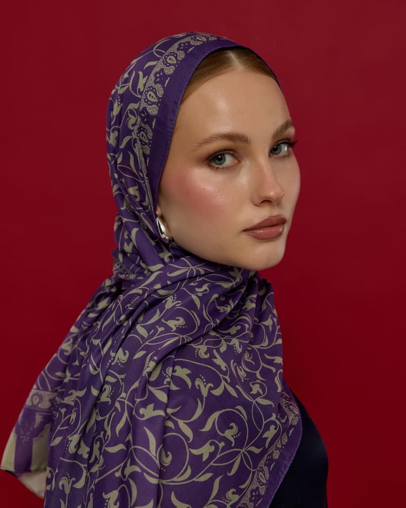 Menekşe & Krem Zencefil Lale Bahçesi Desen Şal - 03 · görsel 2