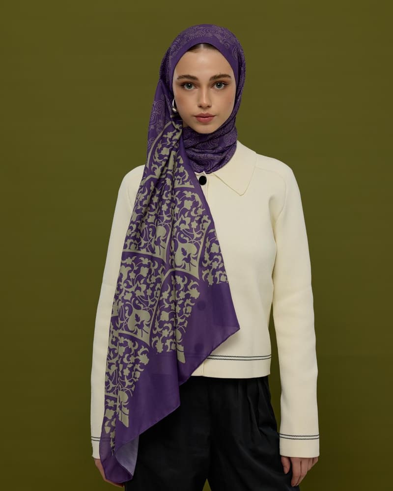 Menekşe & Krem Zencefil Saraylı Desen Şal - 03 · görsel 5