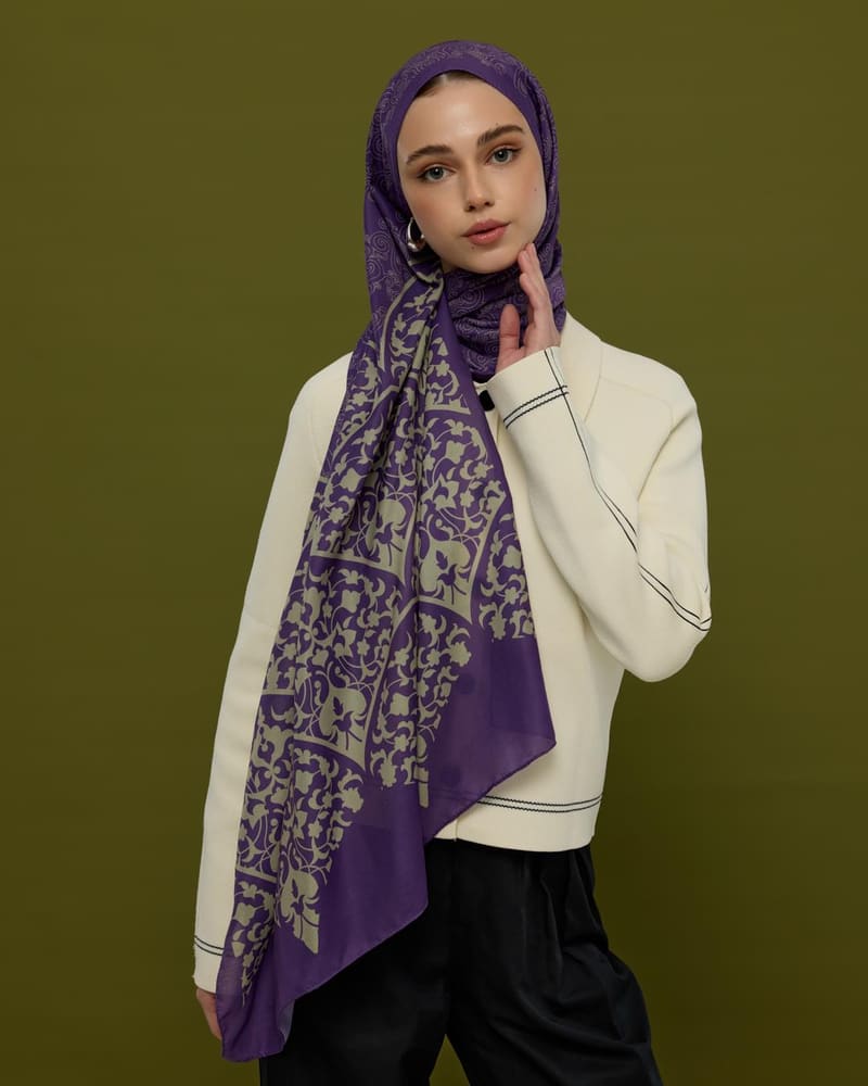 Menekşe & Krem Zencefil Saraylı Desen Şal - 03 · görsel 6