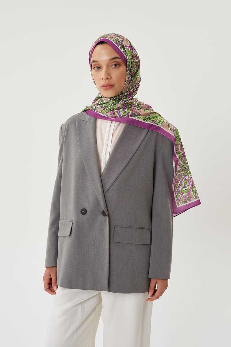 Mor & Koyu Vizon Retro Desen Şal · Pamuk · görsel 3