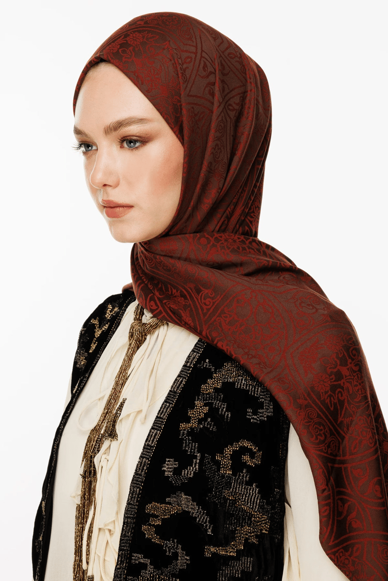 Acı Kahve-Kahve Morocco Desen Çift Taraflı Şal · Kaşmir · görsel 2