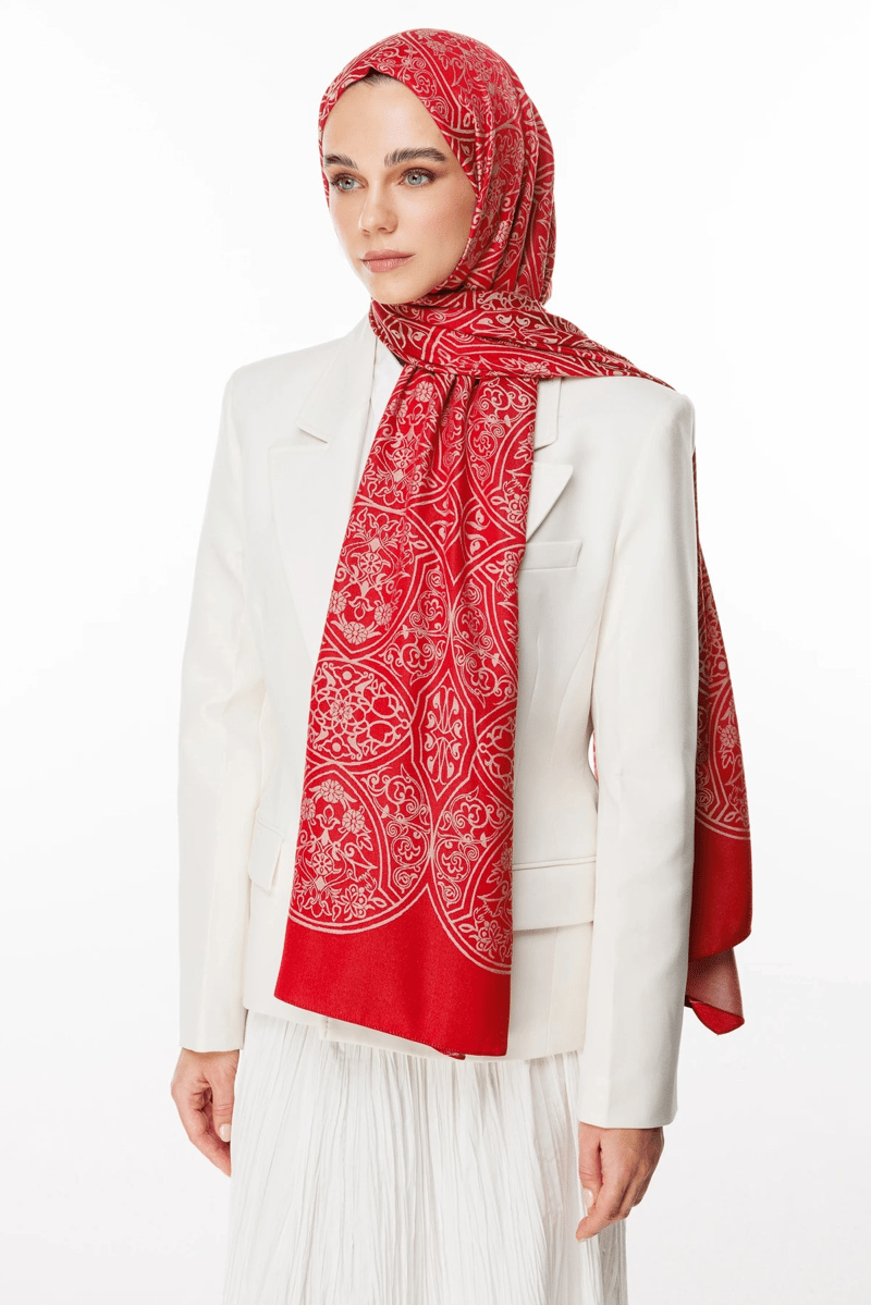 Bordo-Mint Yeşili Morocco Desen Çift Taraflı Şal · Kaşmir · görsel 3