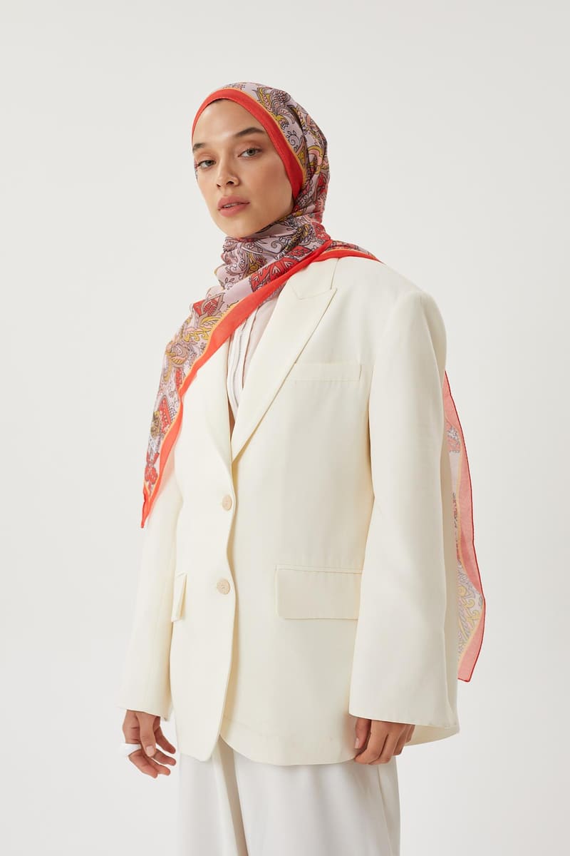 Nar Çiçeği & Nude Retro Desen Şal · Pamuk · görsel 2