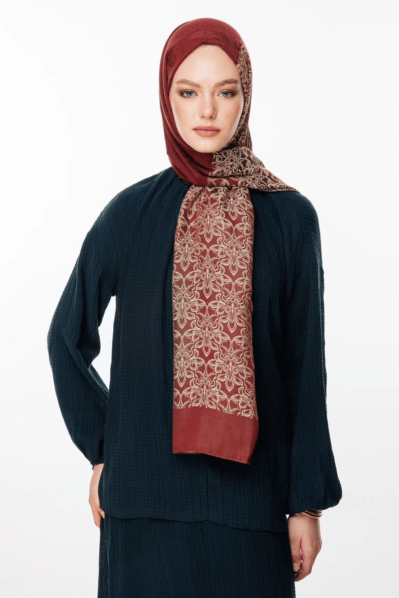 Mürdüm-Somon Nora Desen Çift Taraflı Şal · Kaşmir · görsel 2