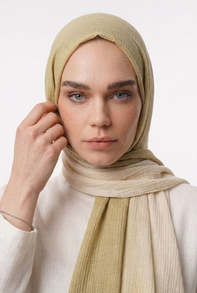 Olive Yeşili Degrade Müslin Şal · görsel 2