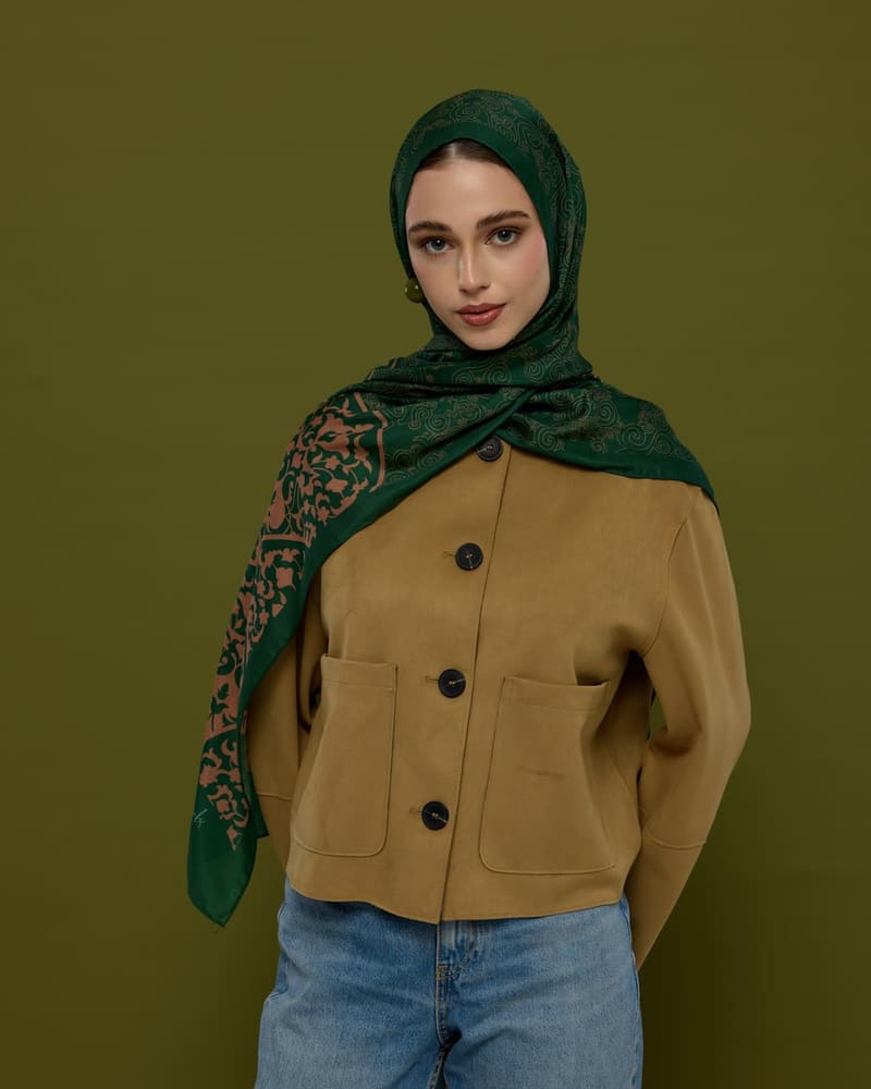 Orman Yeşili & Bronz Şafak Saraylı Desen Şal - 19 · görsel 5