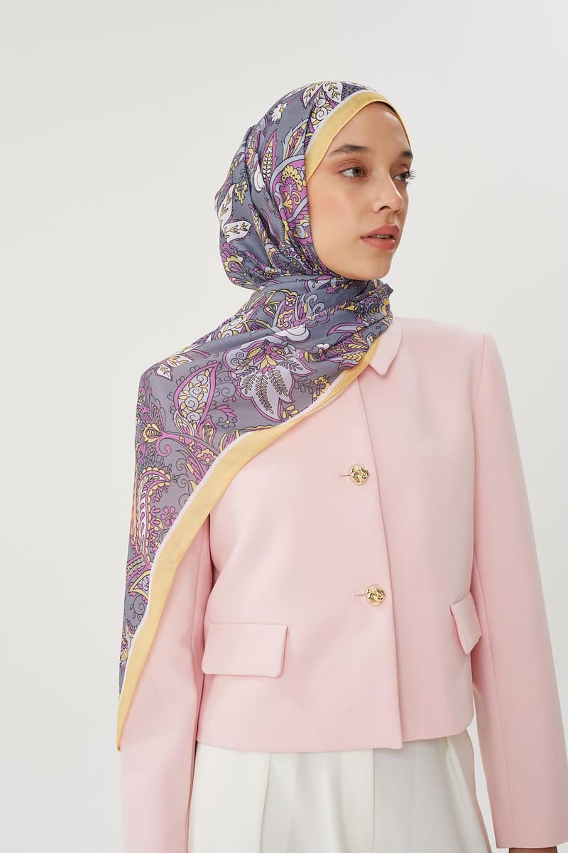 Pastel Sarı & Gri Retro Desen Şal · Pamuk · görsel 4