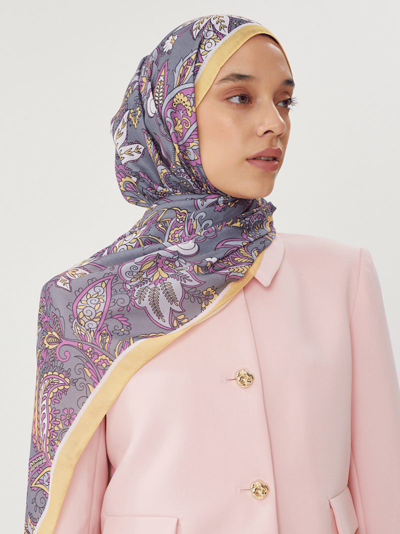Pastel Sarı & Gri Retro Desen Şal · Pamuk · görsel 7