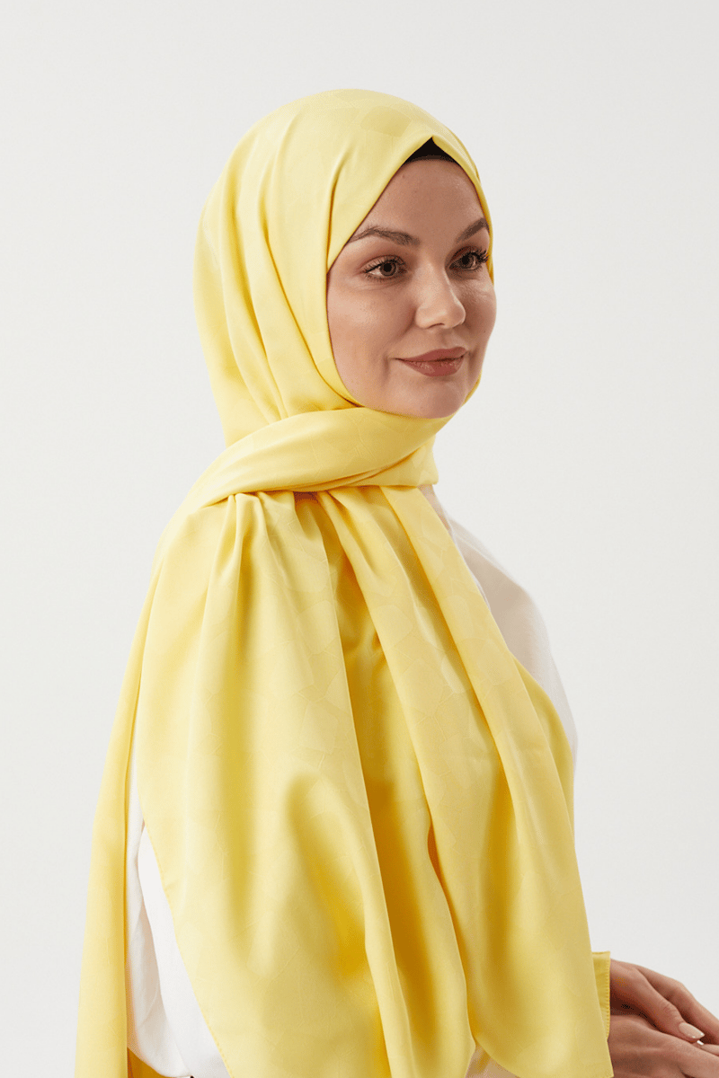 Pastel Sarı Taş Desen İpeksi Jakar Şal · görsel 3