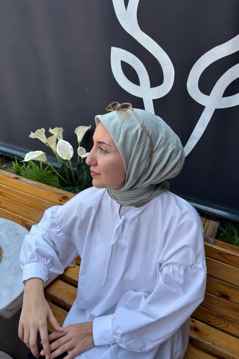 Pastel Yeşili Zikzak Lyocell Bambu Jakar Eşarp · görsel 2
