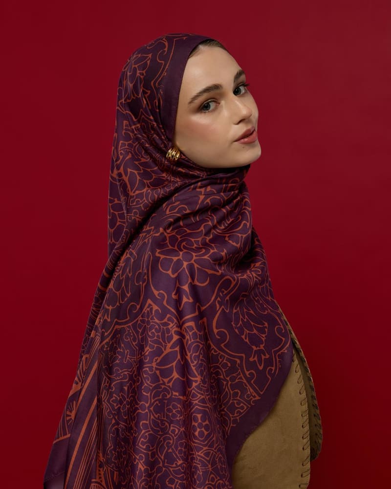 Patlıcan & Amber Tınısı Harem Rüyası Desen Şal - 27 · görsel 7