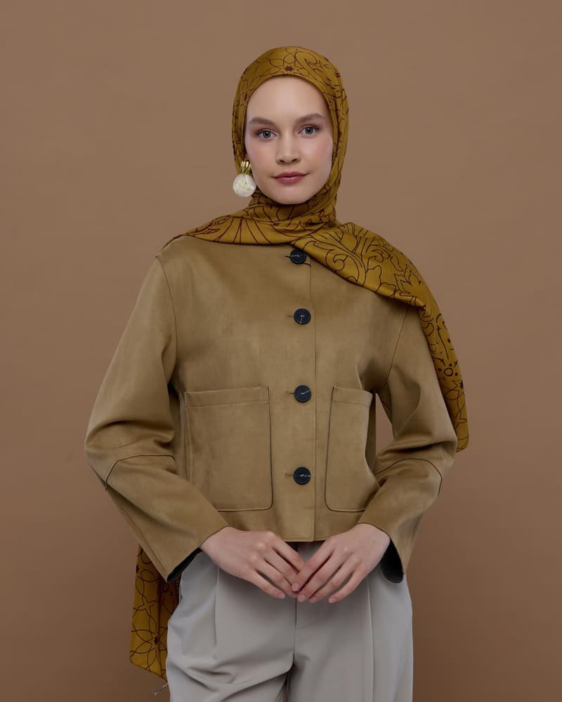 Saf Altın & Tarçın Rüzgarı Efsunlu Desen Şal - 32 · görsel 5
