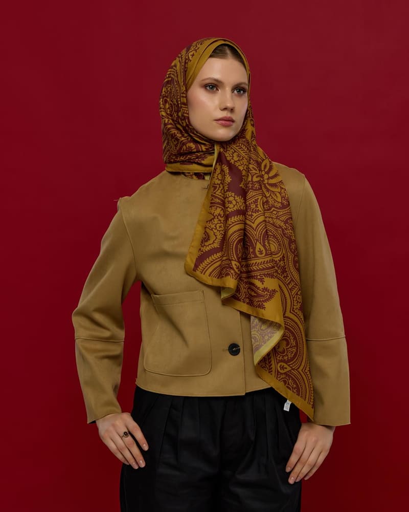 Saf Altın & Tarçın Rüzgarı Sultani Desen Şal - 32 · görsel 4