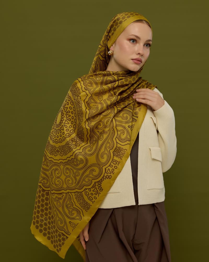 Saf Sarı & Buhur Kahvesi Bala Hatun Desen Şal - 44 · görsel 5