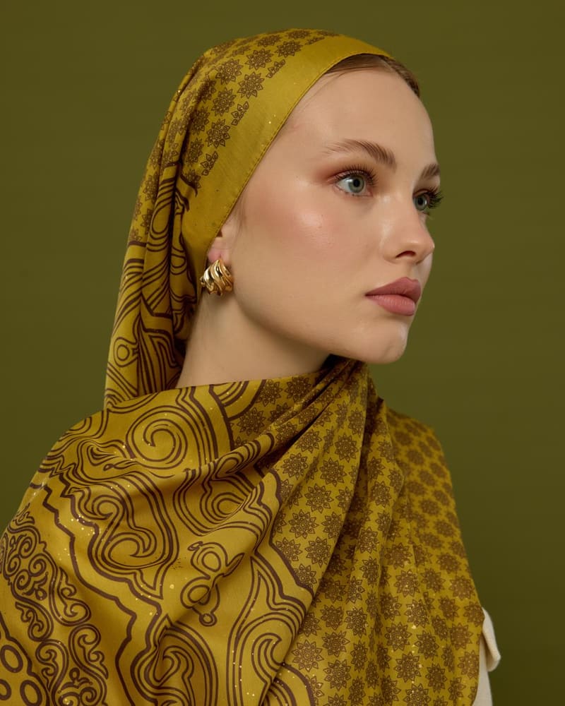 Saf Sarı & Buhur Kahvesi Bala Hatun Desen Şal - 44 · görsel 2