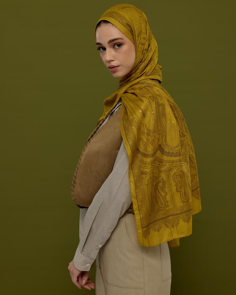 Saf Sarı & Buhur Kahvesi Hürrem Desen Şal - 44 · görsel 3