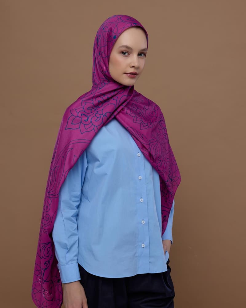 Şakayık Pembesi & Çini Mavisi Efsunlu Desen Şal - 06 · görsel 4