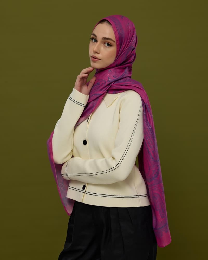 Şakayık Pembesi & Çini Mavisi Hürrem Desen Şal - 06 · görsel 5