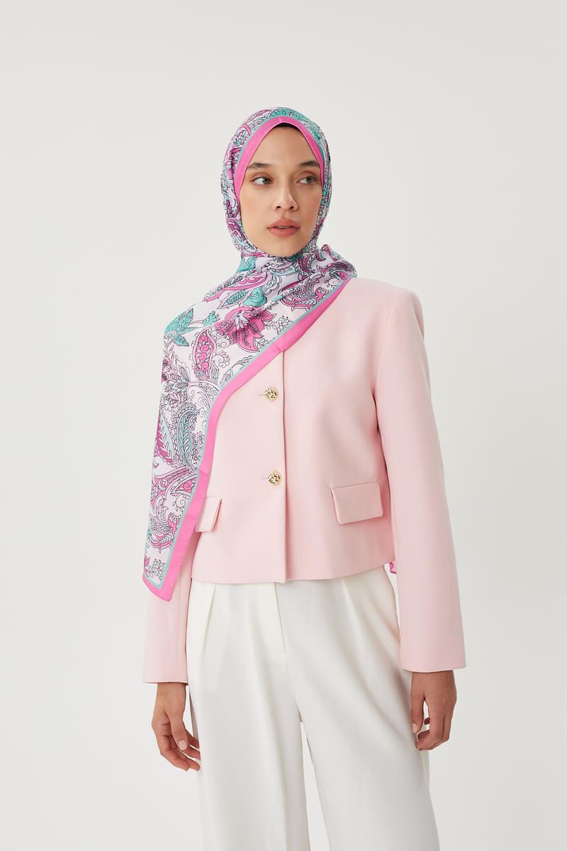 Şeker Pembe & Taş Retro Desen Şal · Pamuk · görsel 2