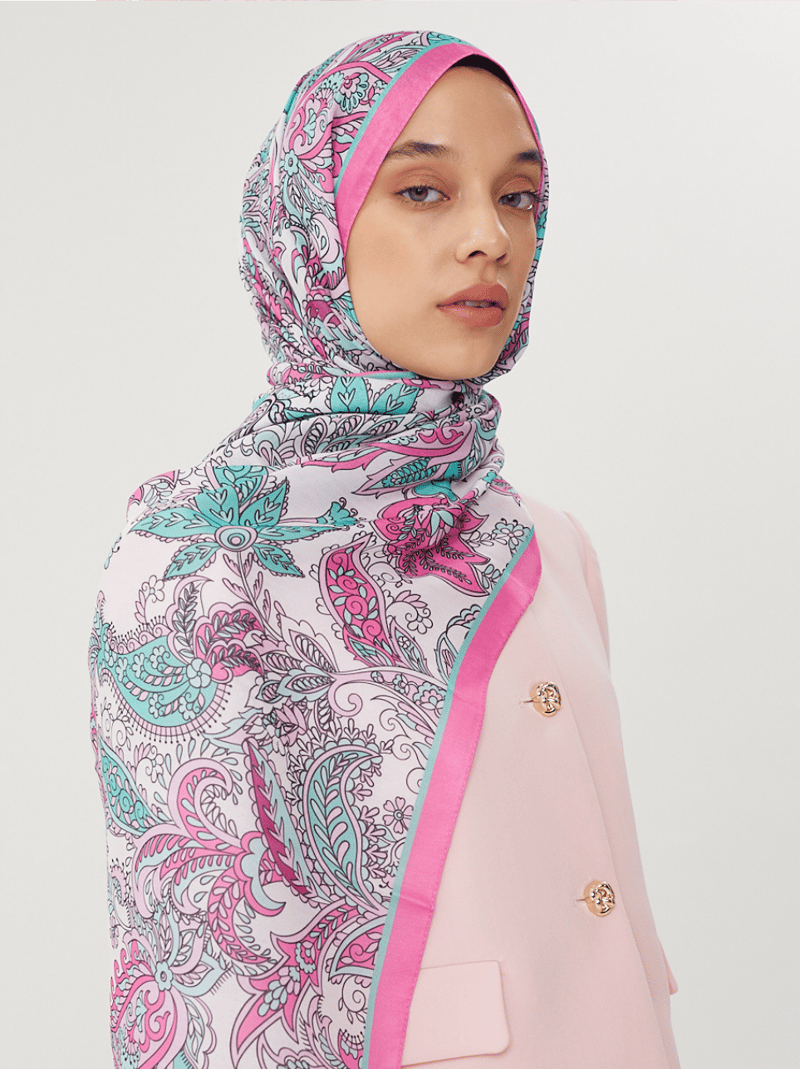 Şeker Pembe & Taş Retro Desen Şal · Pamuk · görsel 7
