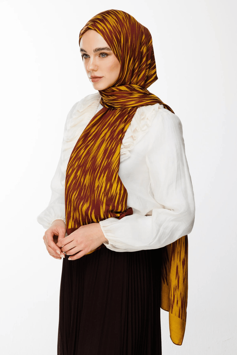 Mürdüm-Sarı Selis Desen Çift Taraflı Şal · Kaşmir · görsel 2
