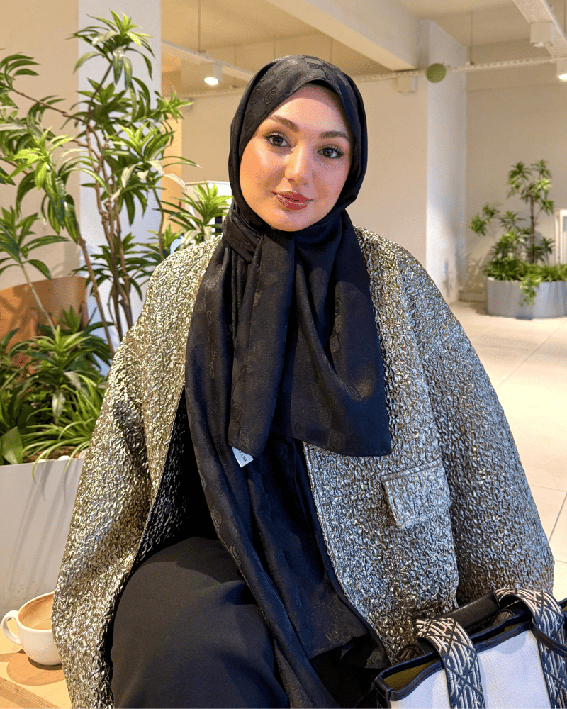 Siyah Damier Desen Jakar Şal · İpeksi Jakar · görsel 2