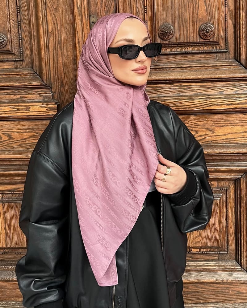 Soft Pembe Şerit Desen Jakar Şal · İpeksi Jakar · görsel 2