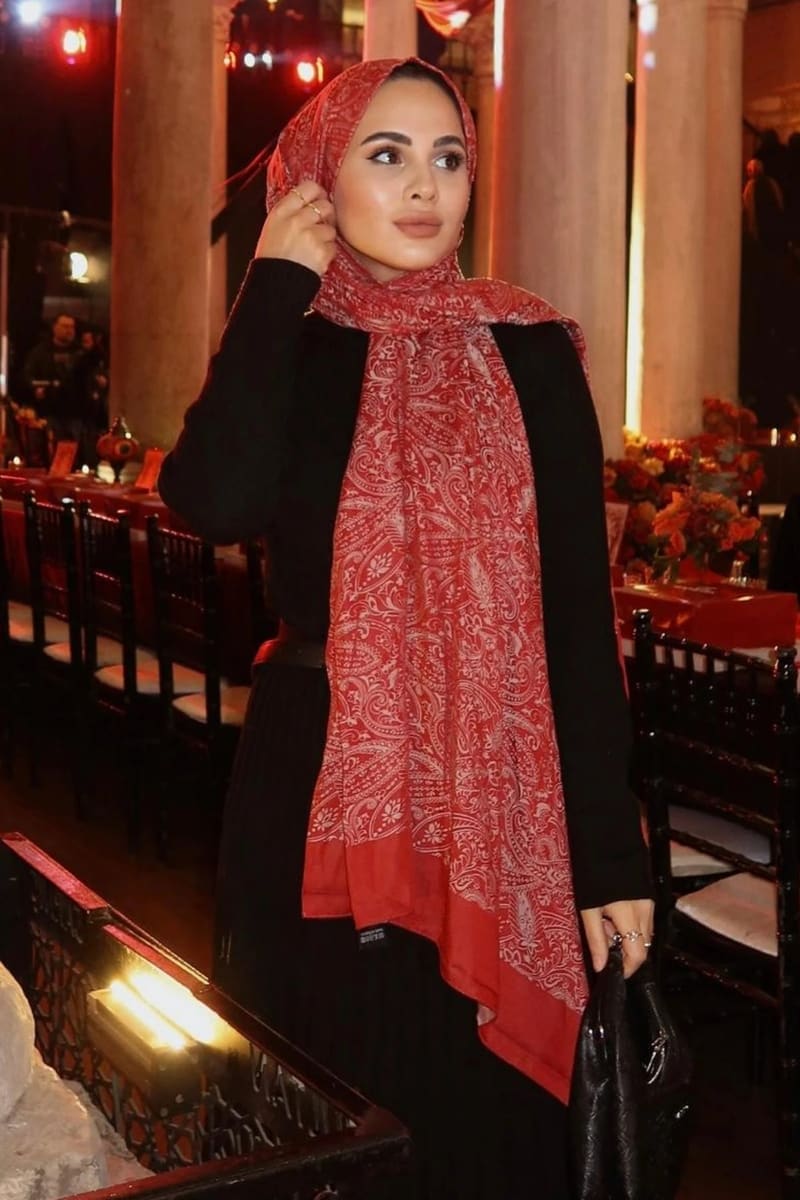 Bordo-Mint Yeşili Velora Desen Çift Taraflı Şal · Kaşmir · görsel 3
