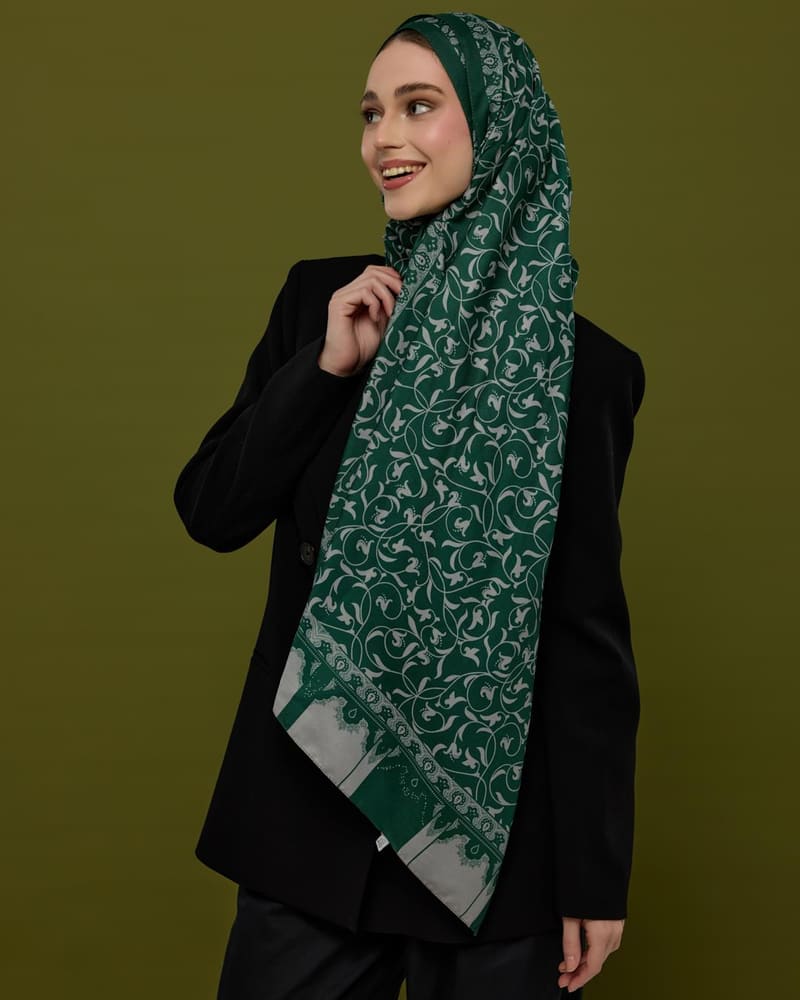 Zümrüt & Krem Lale Bahçesi Desen Şal - 55 · görsel 7