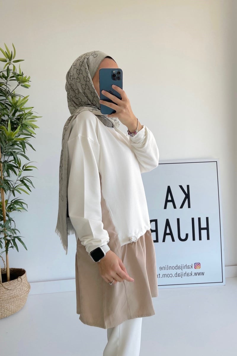 Poplin Detay Sweatshirt - Beyaz