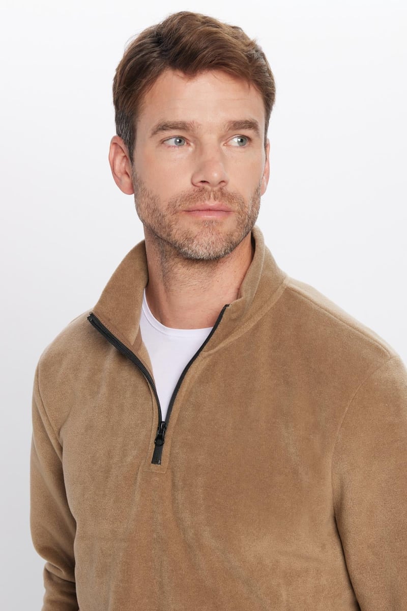 butcher products ニットポロ Unisex Dik Yaka Yarım Fermuarlı Polar Sweatshirt - TUDORS