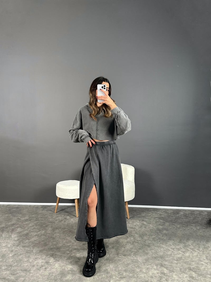 Eskitme Etekli Sweat İkili Takım 