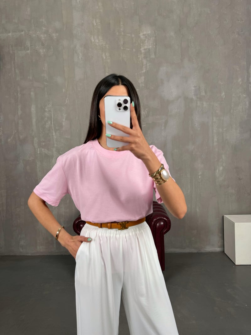 Pembe Bisiklet Yaka Tshirt Gaus00250GausTSHIRTGU1001582