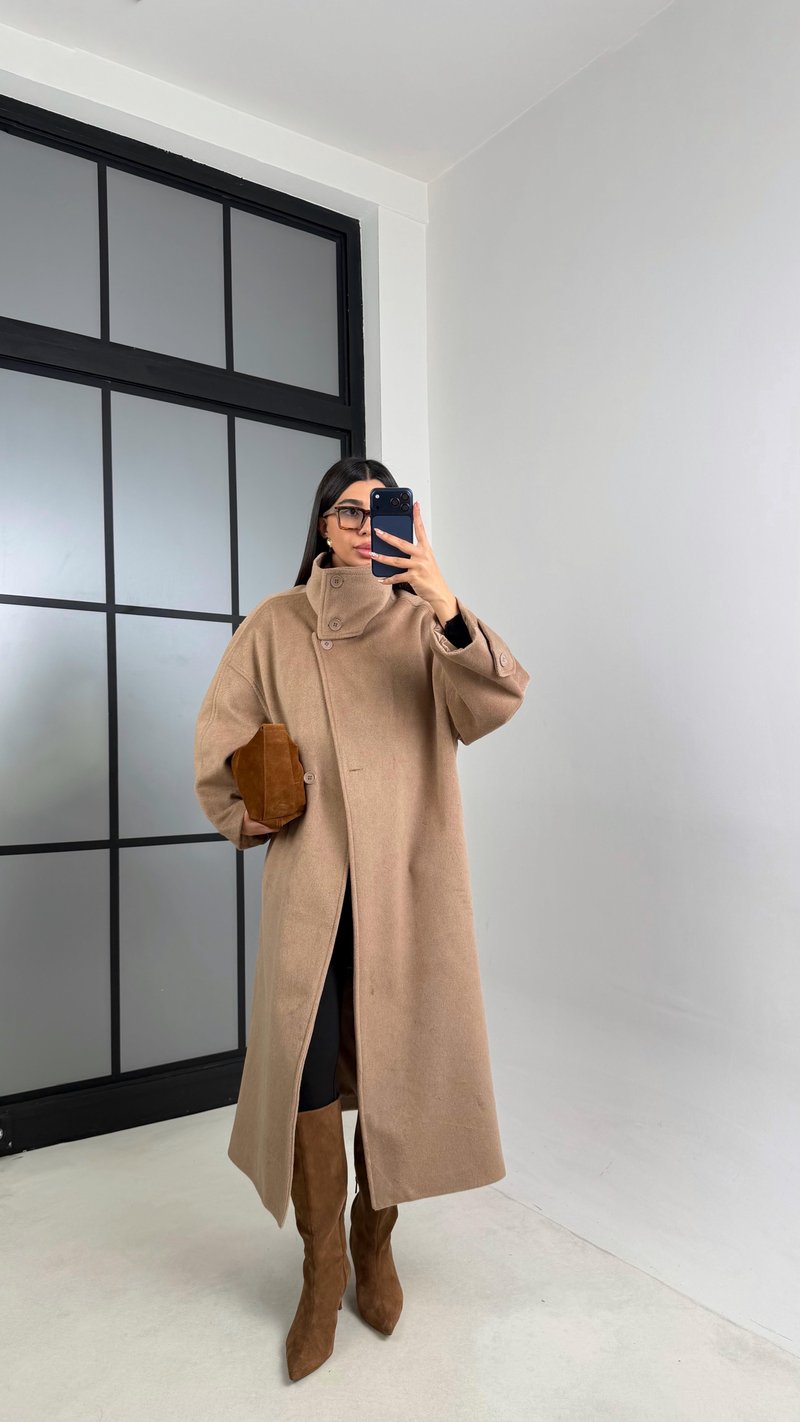 Camel Dik Yaka Astarlı Kaban GAUS-00846