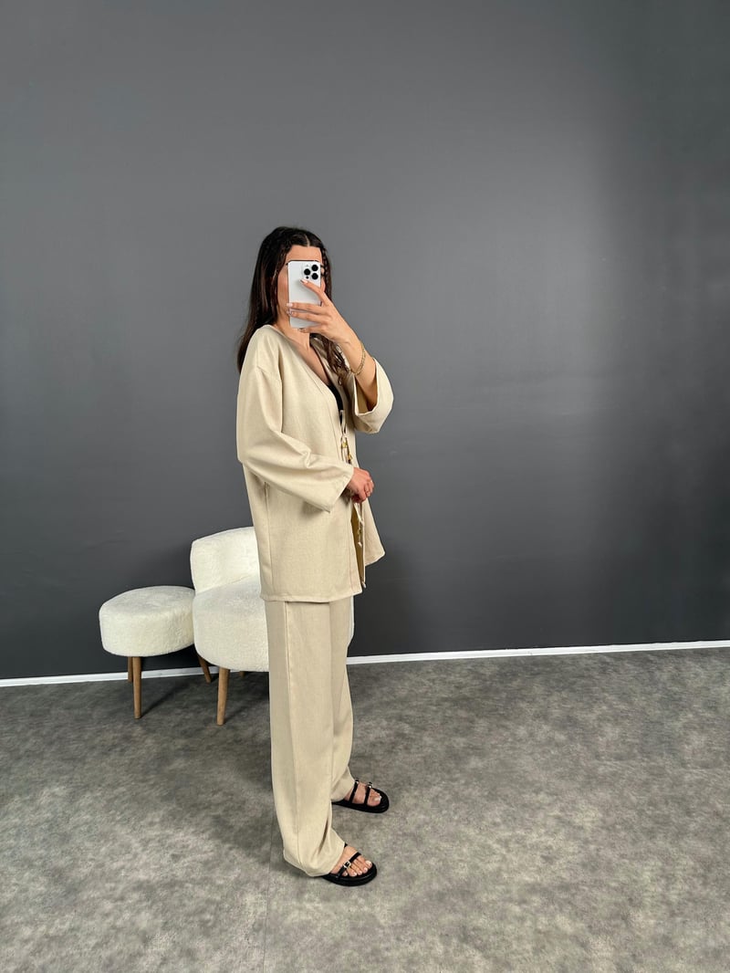 Gai Taş Kimono Keten Takım