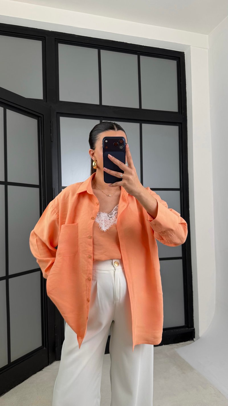 Orange Dantel Detaylı Birleşik Atlet Gömlek İkili Tencel Gömlek  GAUS-01181