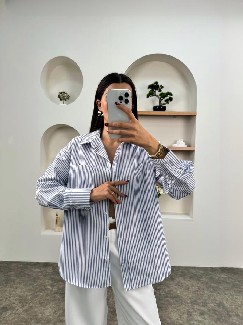 Lita Mavi Çizgili Oversize Gömlek