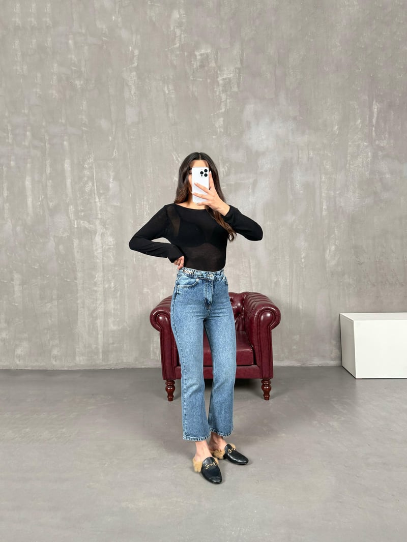 Loka Mavi Gold Detaylı Flare Jean