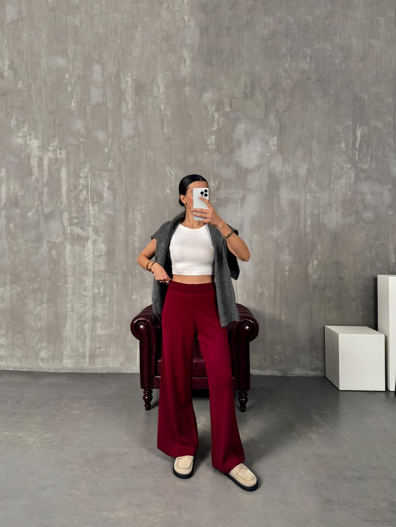 Jeny Bordo Triko Pantolon