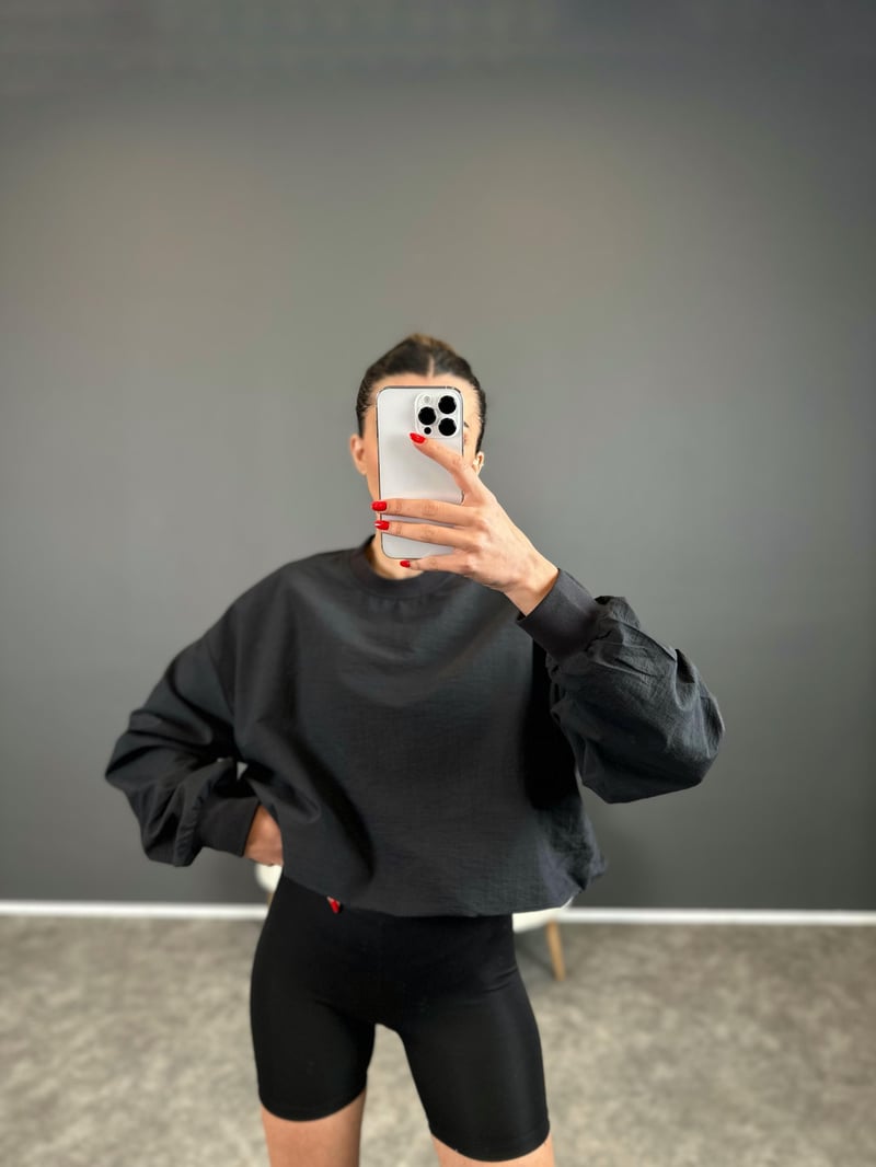 Siyah Paraşüt Basic Sweat