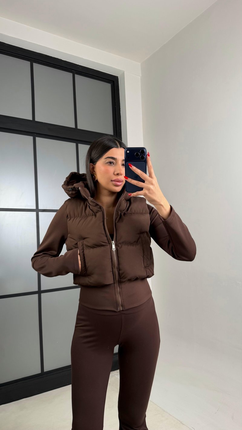 Acı Kahve Kapüşonlu Muadil  Şişme Mont GAUS-01050