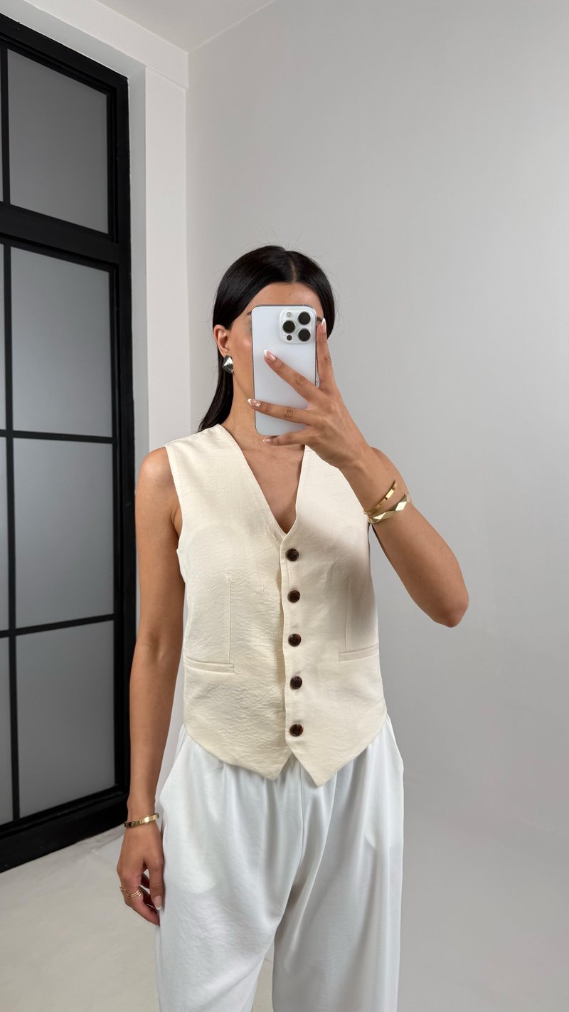 Taş Astarlı Kırışık Kumaş Yelek Gaus00539
